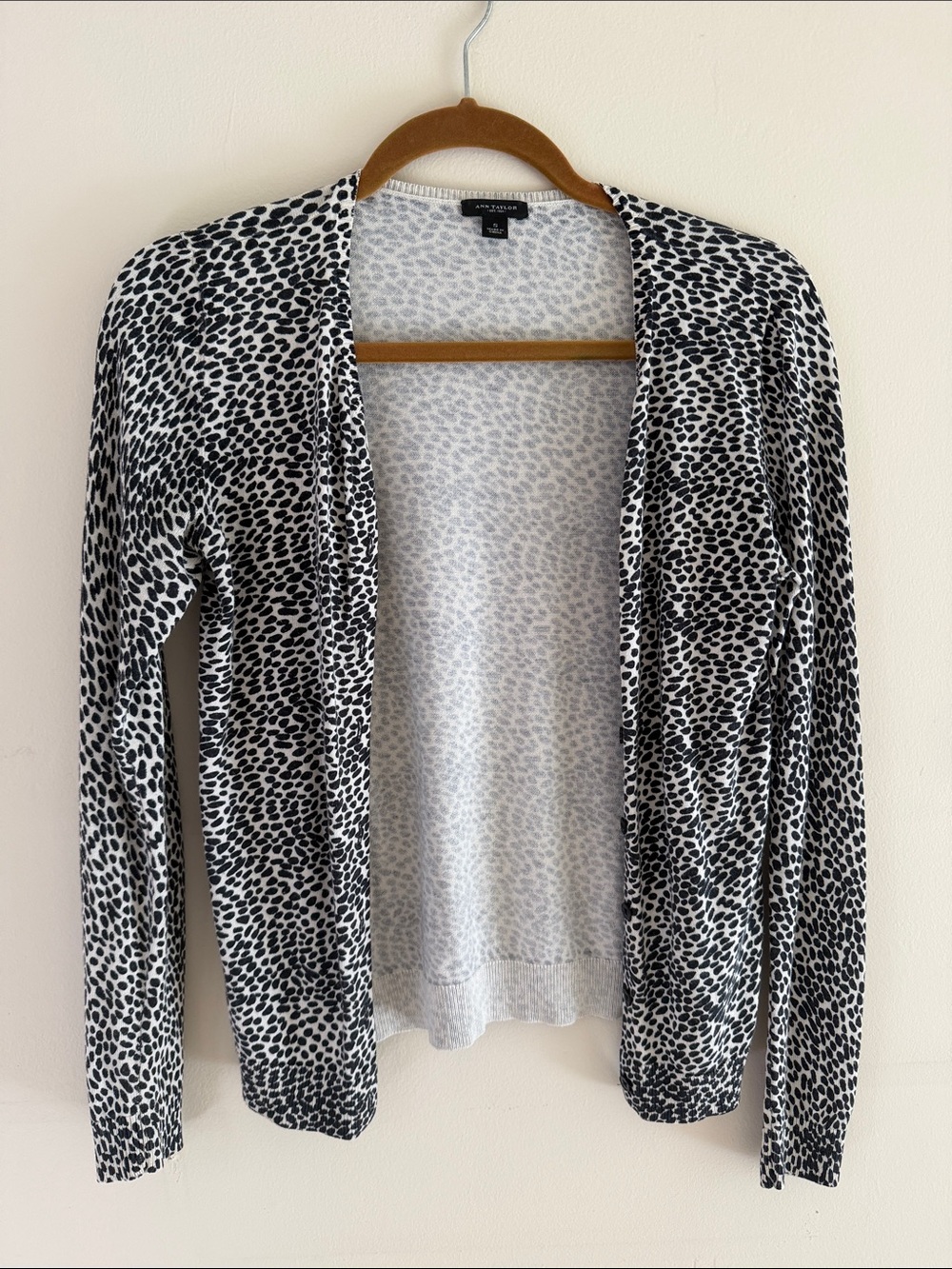 Ann Taylor Black and White Leopard-Print Open Front Cardigan